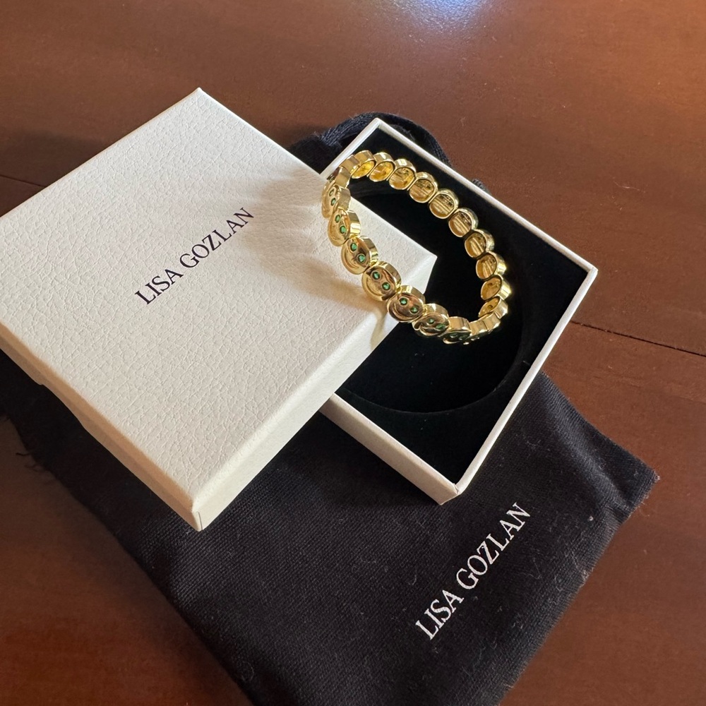 Lisa Gozlan Gold/Green Bracelet with box & dustbag